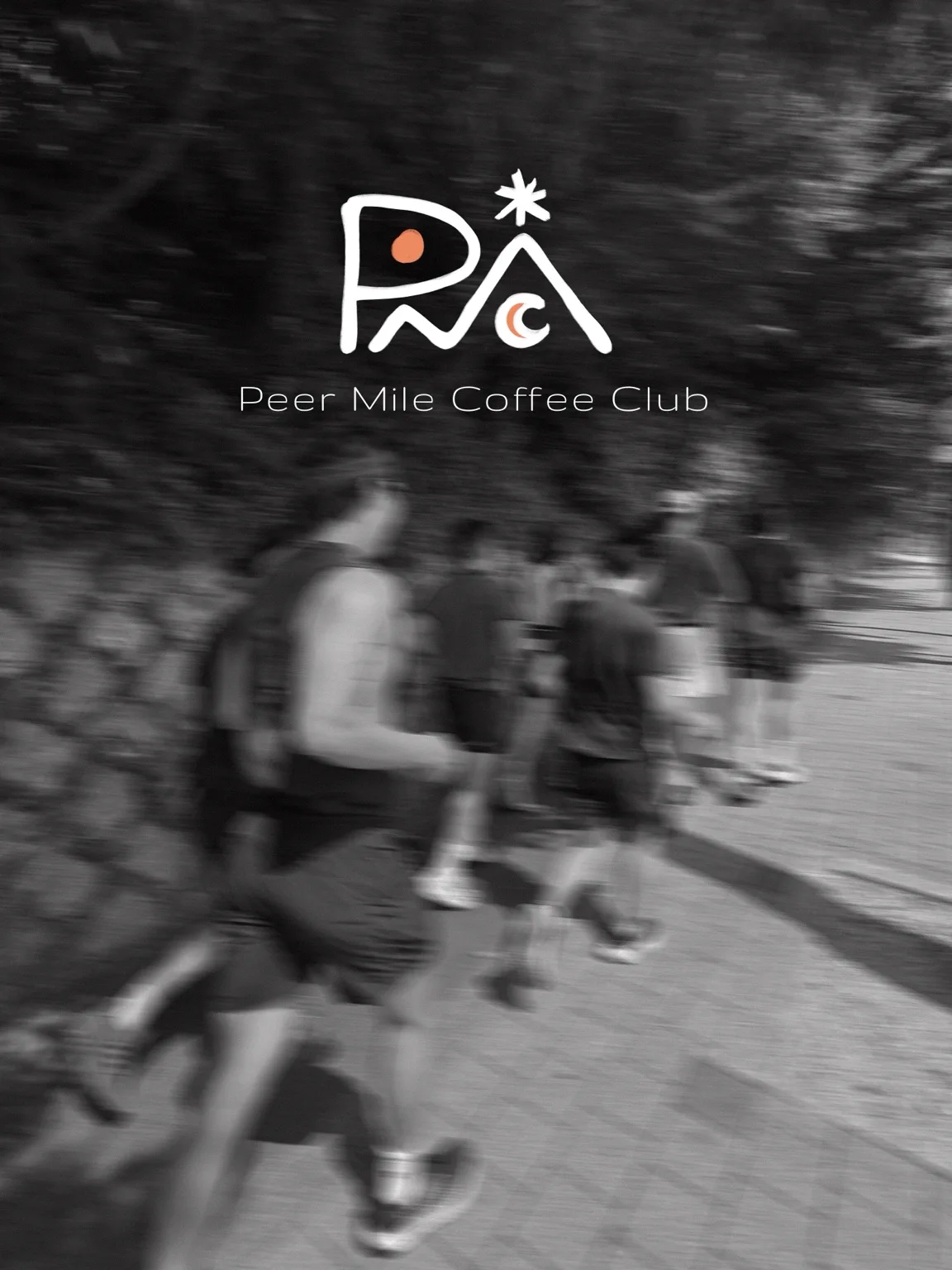 PMCC’s original artwork combines its white and orange logo with a black-and-white photograph of people running along a tree-lined path.